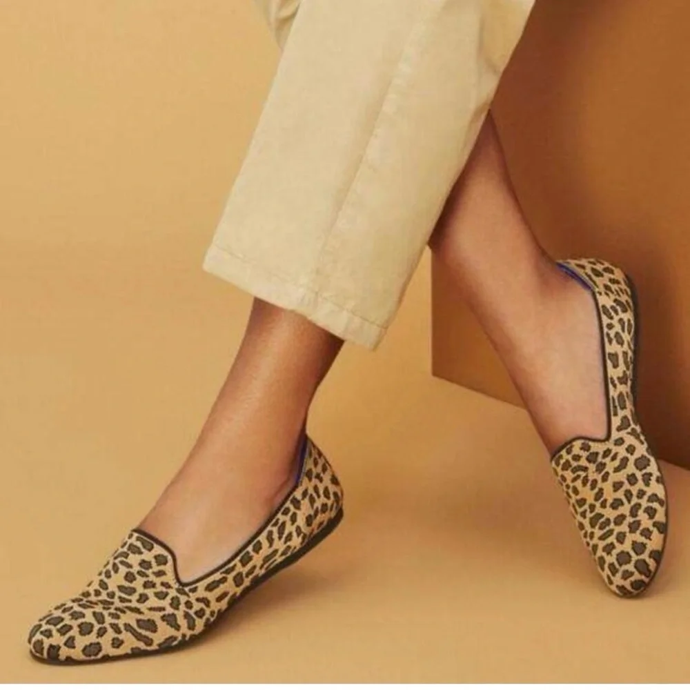 Rothy's Leopard Print Flats with Blue Trim